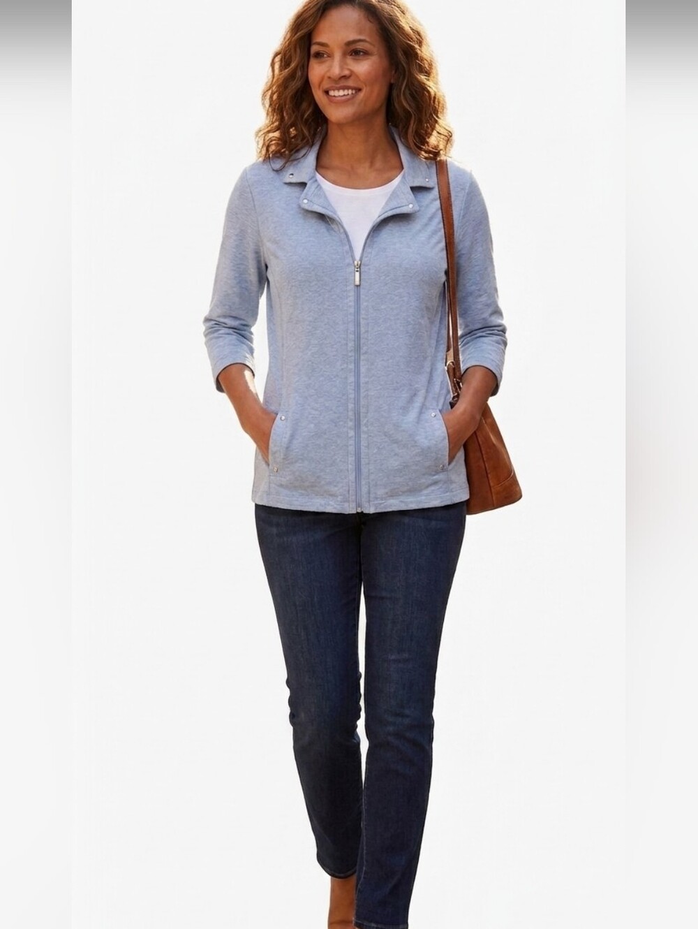 Karen Scott Light Blue Heather Button-Up Cardigan